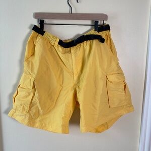 Lands End Mens Swim Trunks Yellow Belted with Pockets Size L
